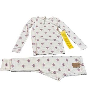 Skims kids White Pajama Set with Pink Heart Pattern